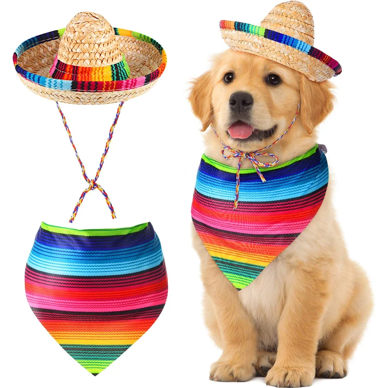 Saintrygo Chapeau sombrero mexicain pour chien – Costume festif et bandana triangle