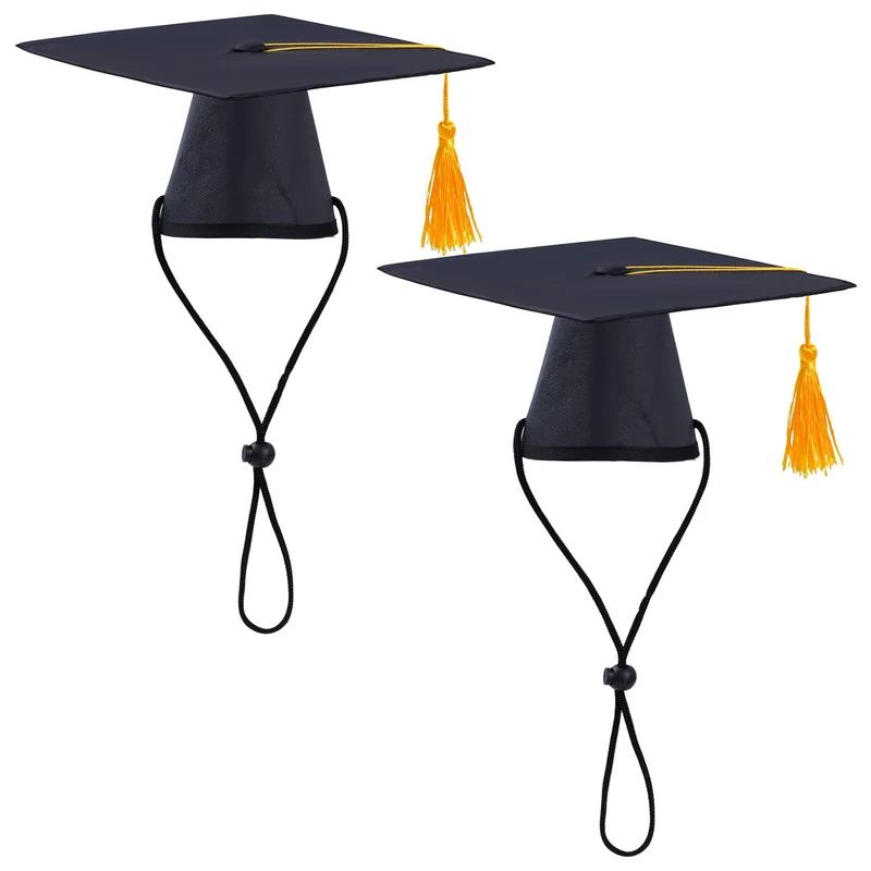 SUMERSHA Chapeaux de Graduation pour Animaux — Lot de 2, Noir avec Pompon Jaune