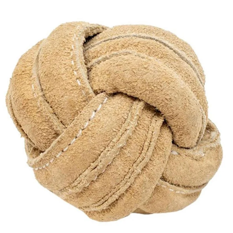 HuggleHounds Huggle-Hide Balle nouée en cuir — Jouet robuste pour chiens agressifs (grand format)