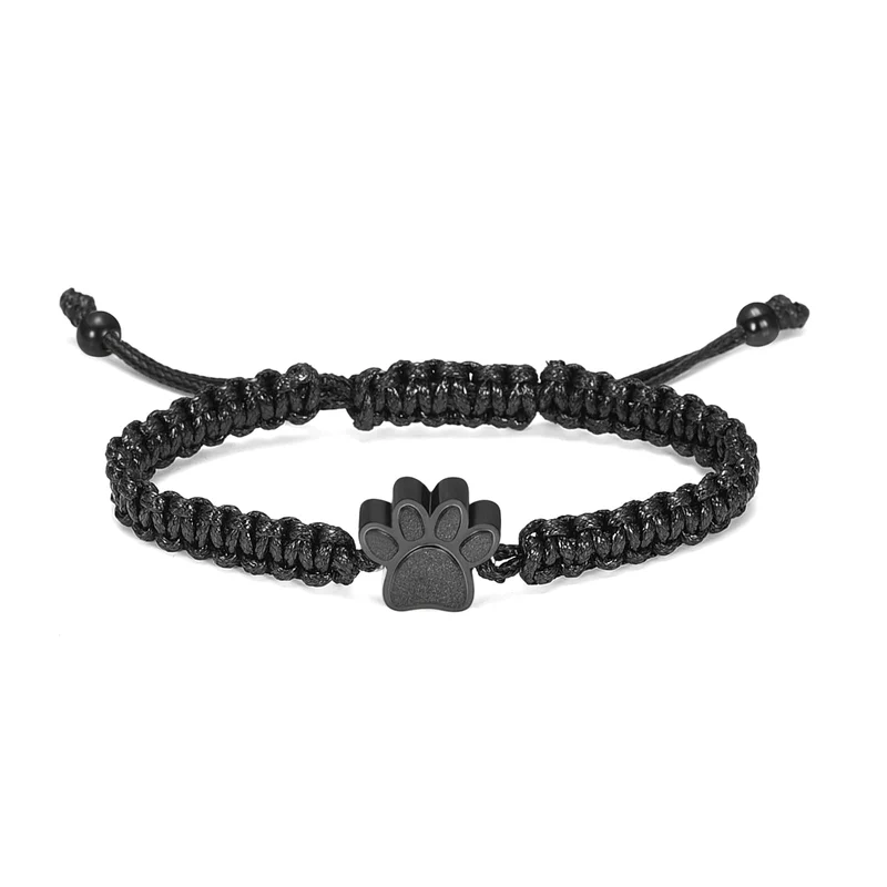 constantlife Bracelet Cendres pour Animaux | Pendentif Patte de Chien en Acier Inoxydable – Noir et Corde