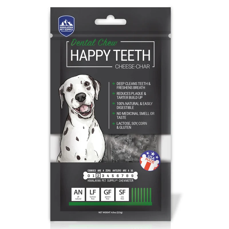 Himalayan Dog Chew Happy Teeth – Mâche-dents doux au fromage de yak et charbon activé, sans lactose, sans gluten, 2 pièces