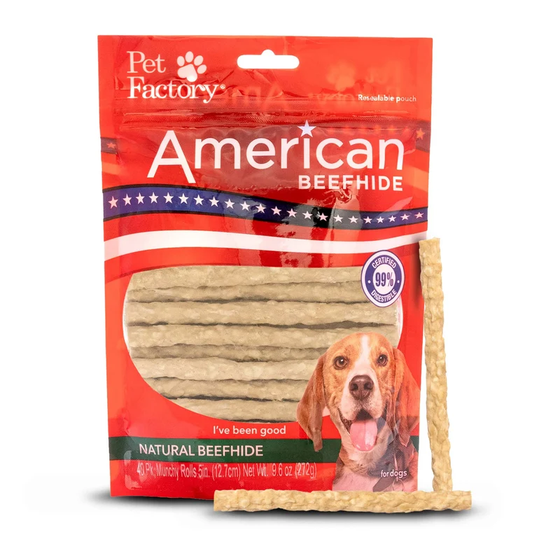 Pet Factory – Rouleaux mini en peau de boeuf américain 5 po, Saveur naturelle