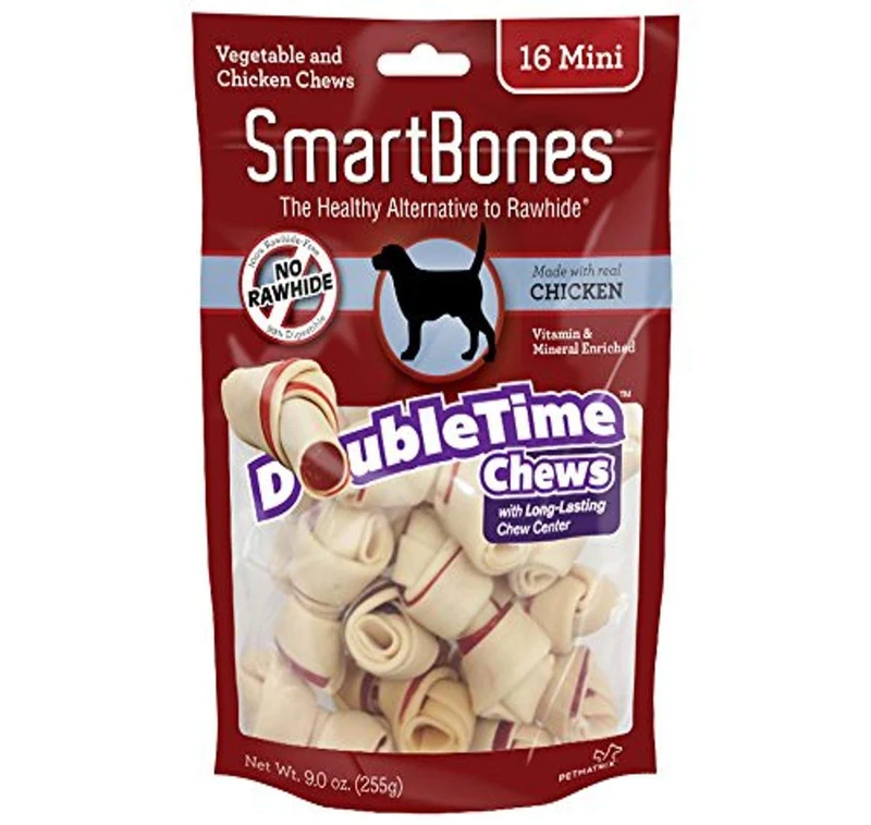 SmartBones DoubleTime Mini — Friandises Sans Cuir, 16 Pièces, Centre de Mâche Longue Durée