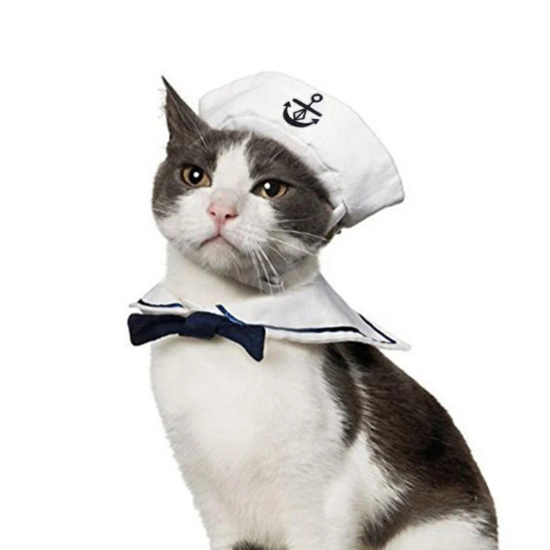 Costume Marin NAMSAN pour Animaux – Chapeau Navy et Cape avec Cravate pour Chat et Petit Chien