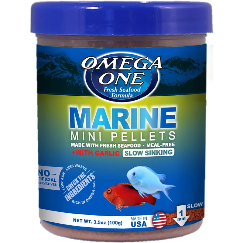 Omega One Marine Mini Pellets à l’ail — Alimentation sèche pour poissons, 100 g