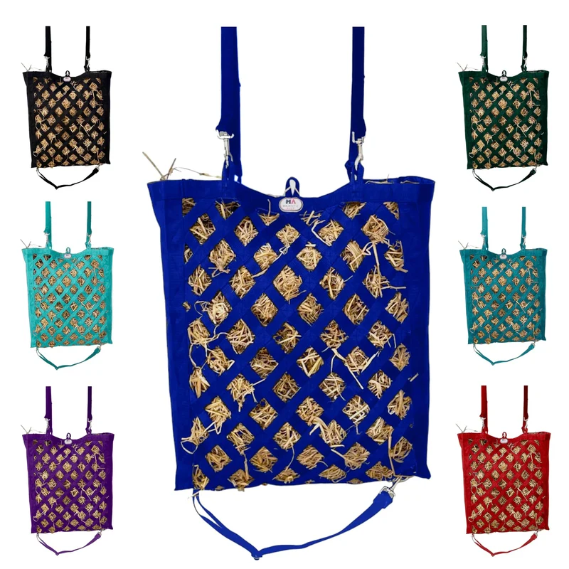 Majestic Ally Sac de Foin en Nylon Premium pour Chevaux et Bétail – Alimentation lente, Sangles Réglables, Petit Trou, Couleurs Variées (Bleu Royal)