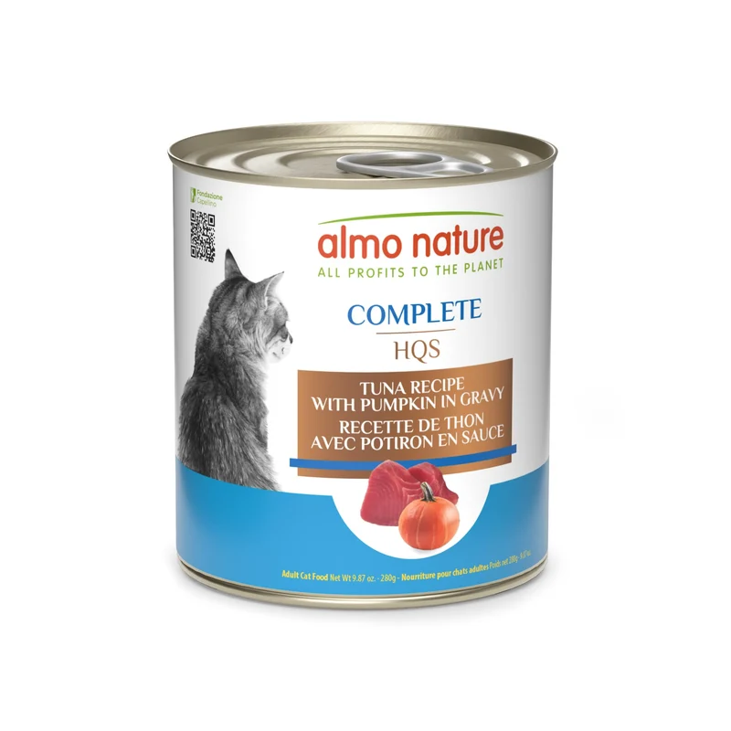 almo nature HQS Complet – Nourriture humide pour chat au thon et courge en sauce, sans céréales, conserve 9,87 oz (pack de 24)