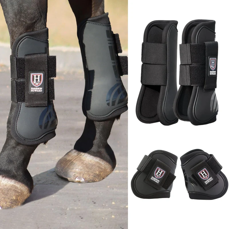 Harrison Howard Bottes Tendon Cheval Ouverture Devant et Fetlock – Lot de 4 Noir XL