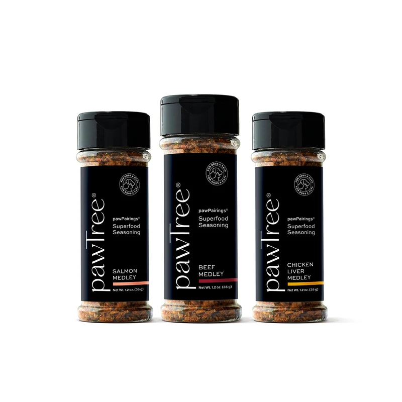 pawTree pawPairings Garnitures pour Repas – Lot 3 Saveurs (Saumon, Boeuf, Foie de Poulet)
