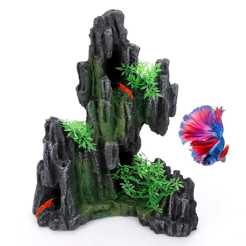 Hygger CO2 - Rocaille pour Aquarium (Vue Montagne) avec Grottes — Décoration 24,6 × 15 × 30 cm