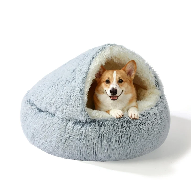 YUDANSI – Lit/Nid Douillet pour Petit Chien et Chat, Cave Plush Gris 65 cm, Antidérapant & Lavable