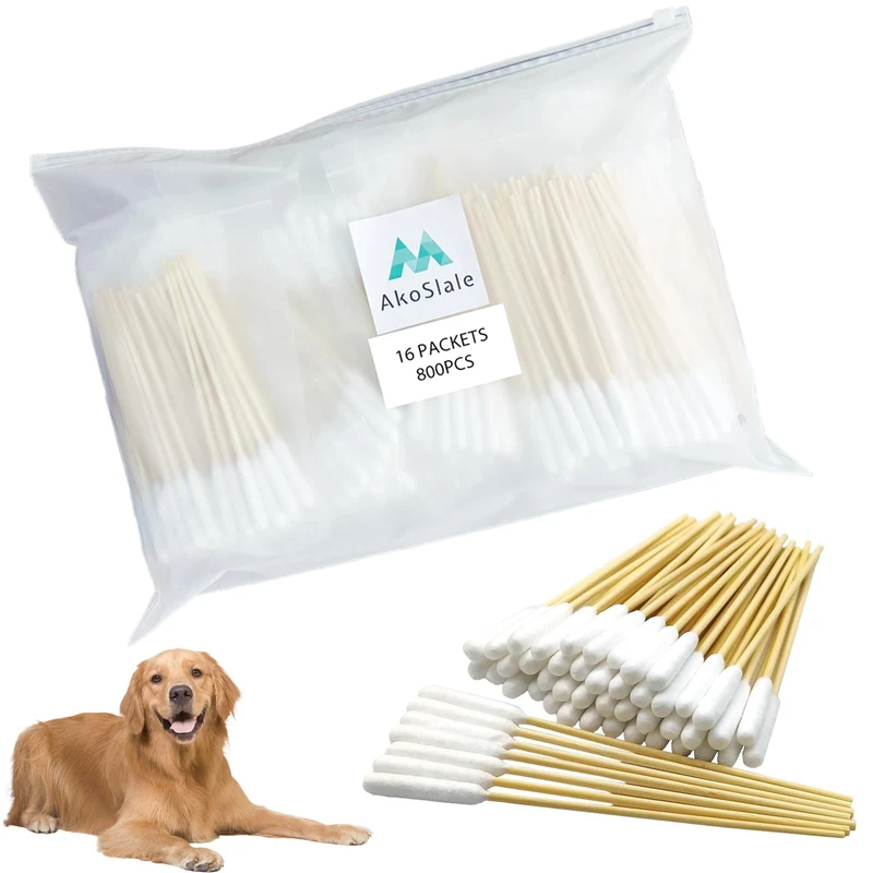 AkoSlale Tiges coton-bambou 800 pièces – Pack pro 16 sachets refermables pour toilettage multi-animaux