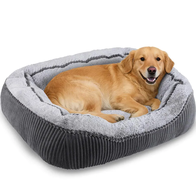 SIWA MARY - Lit pour chien grand format, rectangle orthopédique lavable avec fond anti-glisse (89 x 64 x 25 cm)