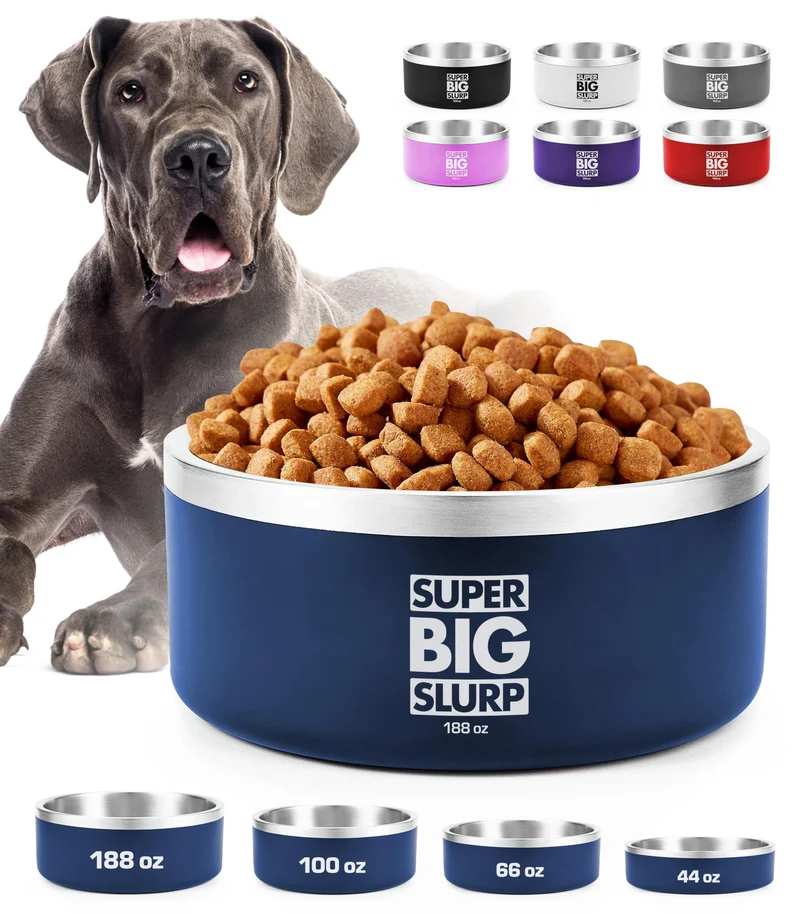 Gamelle Tuff Pupper Haute Capacité et Double Paroi – 188 oz, Bleu, Anti-Débordement, Lavable au Lave-Vaisselle