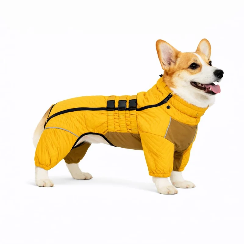 Lovelonglong Manteau Chien Double Couches — Chaud, Imperméable et Réfléchissant (Jaune) pour Corgi et Teckel