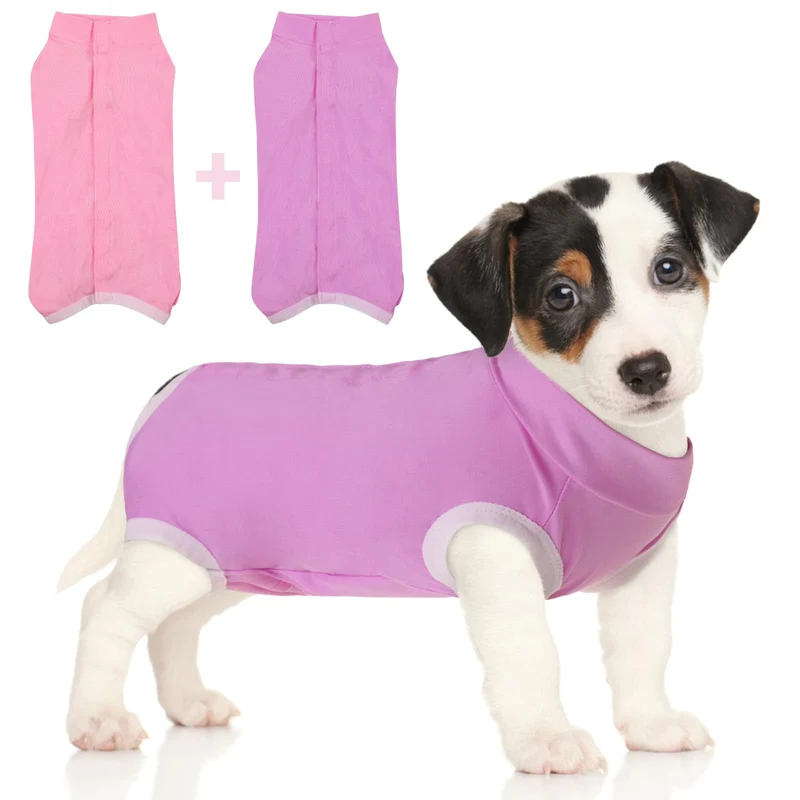 SAWMONG | Vêtement de récupération pour chien après chirurgie – Ensemble de 2 (rose et violet)