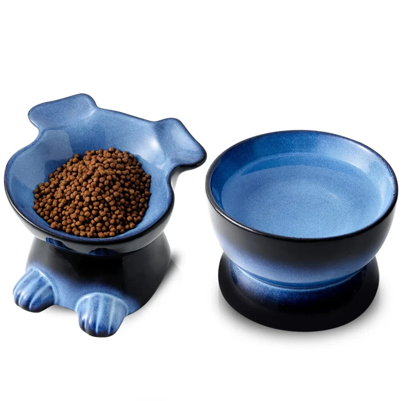 Nihow Bols surélevés en céramique pour chiens — Ensemble bleu vif (2 pièces)