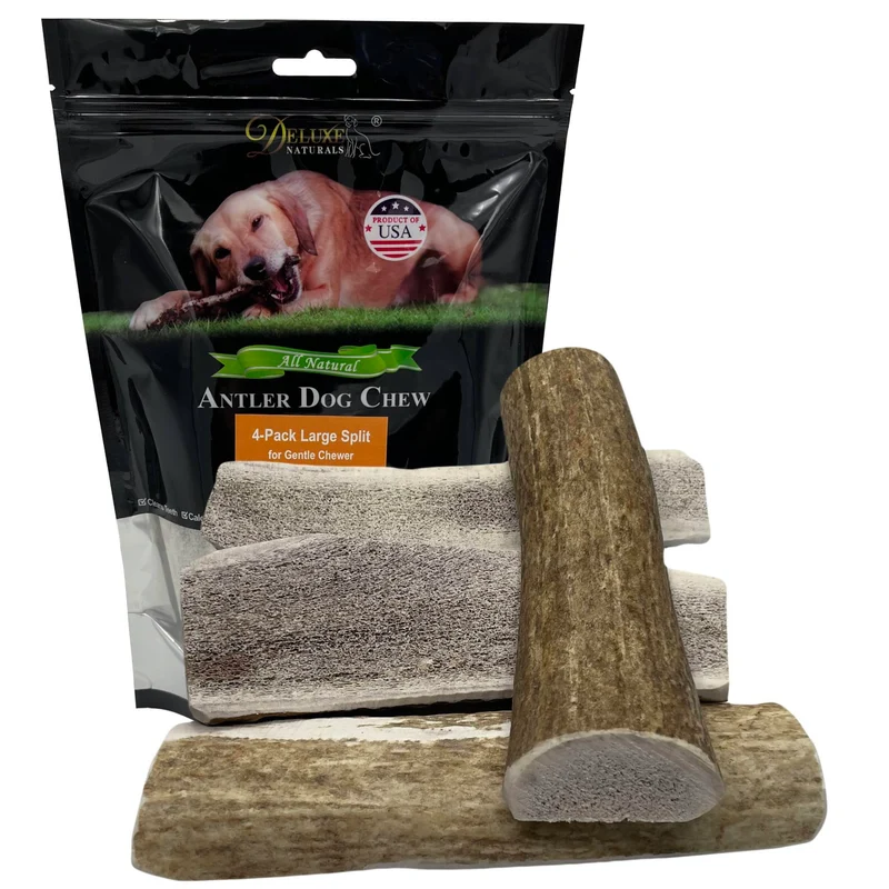Deluxe Naturals - Lot de 4 Os d'Élan Fendus (6–19 cm) pour Chiens Petits et Moyens ≤ 20 kg | Friandises Dentaires Naturelles, Longue Durée