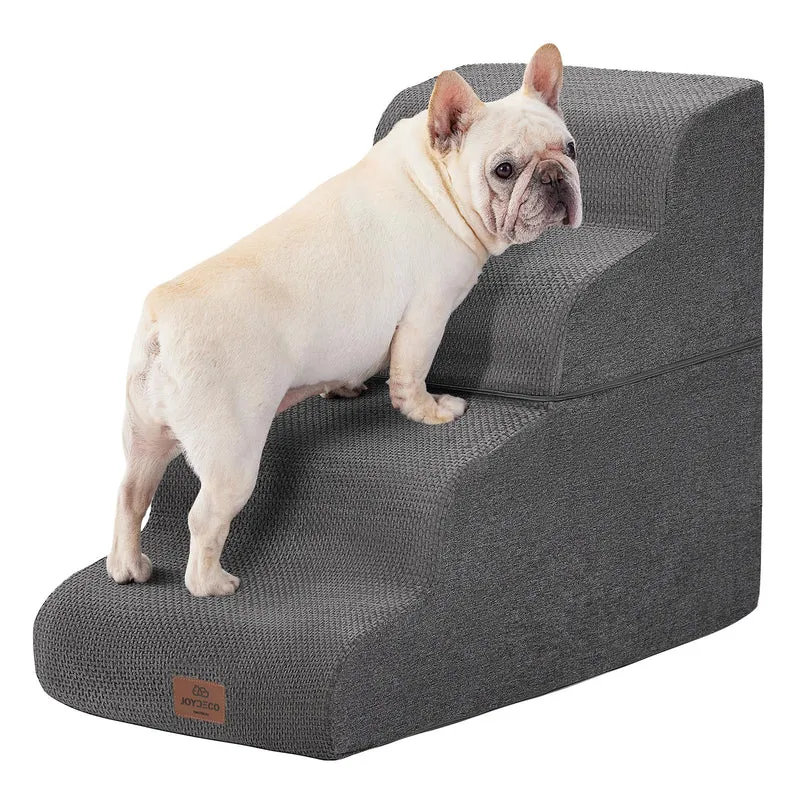 Joydeco Escaliers pour Chien 4 Marches – Lit Haut, Non-Slip, Gris | 22,8 po