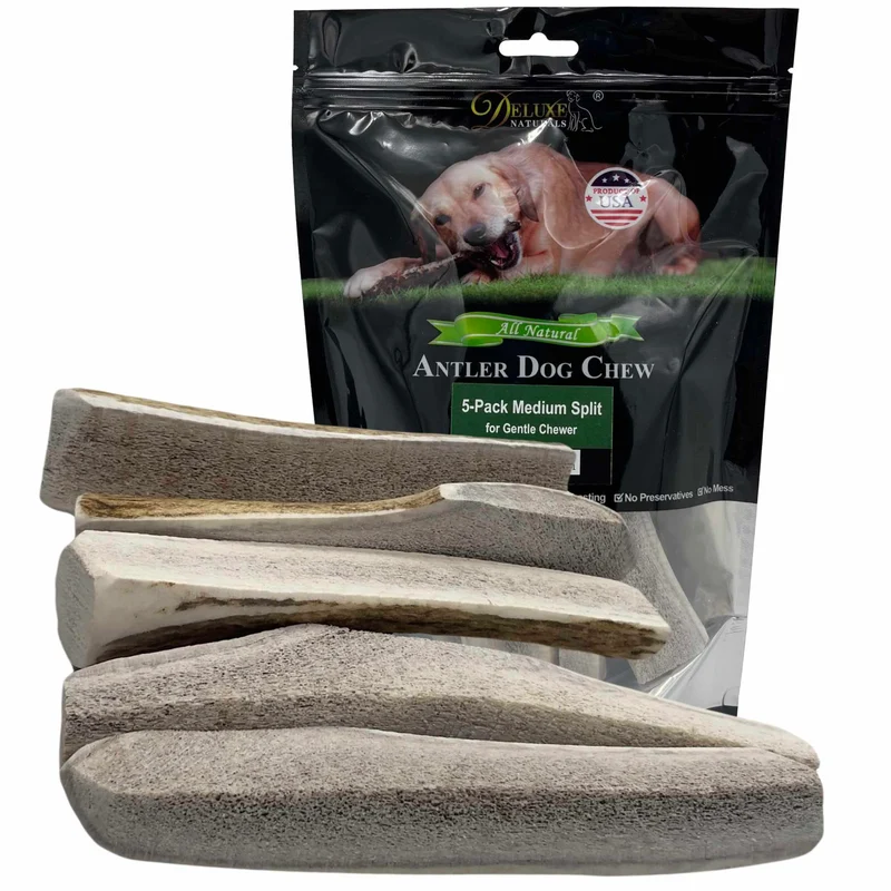 Deluxe Naturals 5-Pack – Cornes d'Élan Découpées pour Petits Chiens (5,5–7+ po) – Sans Odeur, USA