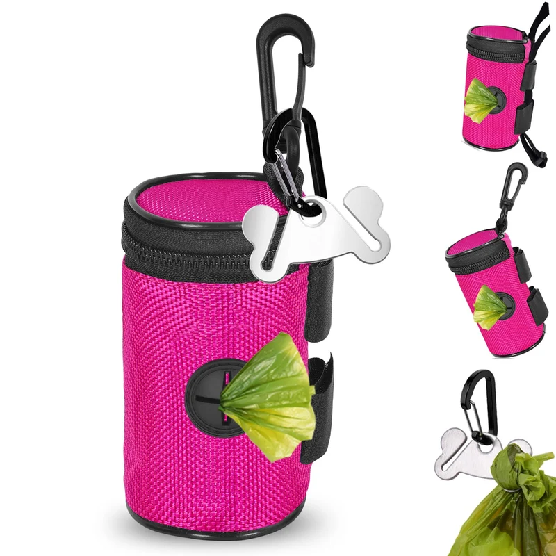 Hilihali – Distributeur de sacs-poubelle pour laisse, mains-libres, rose