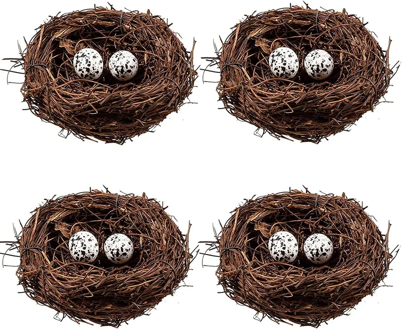 Domkier Nid-oiseaux-en-rattan avec oeufs – Deco Paques Mini Nids 4 Pouces