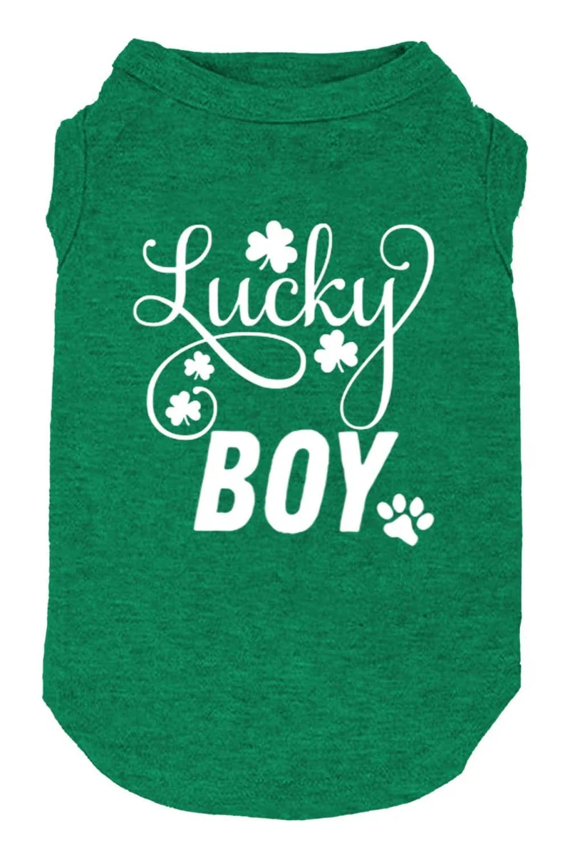 weokwock Veste Chien Lucky Boy Imprimé Lettres Vert – Saint-Patrick pour Chiens (Grand)
