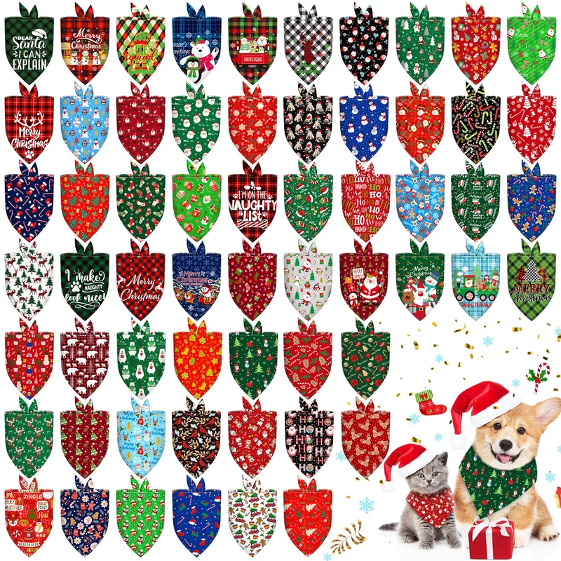 Bandanas Piklodo pour chiens et chats – 60 pièces, motifs Noël, taille ajustable, lavables