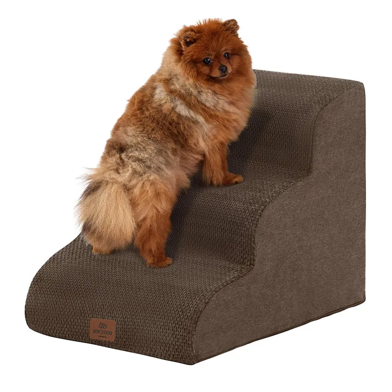 Joydeco Marches pour Lit 17,1 po — Escalier 3 Étapes pour Chiens et Chats, Antidérapant, Marron