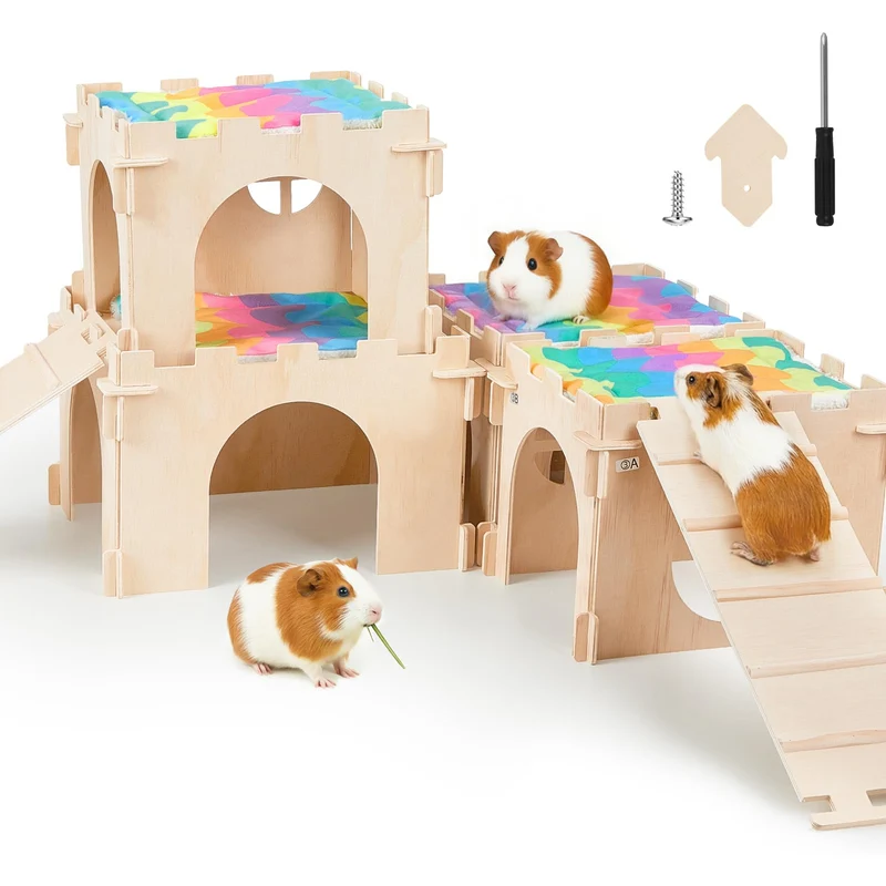 Unicorn Catcher – Maison pour cobayes en bois avec escaliers et tapis, château XXL