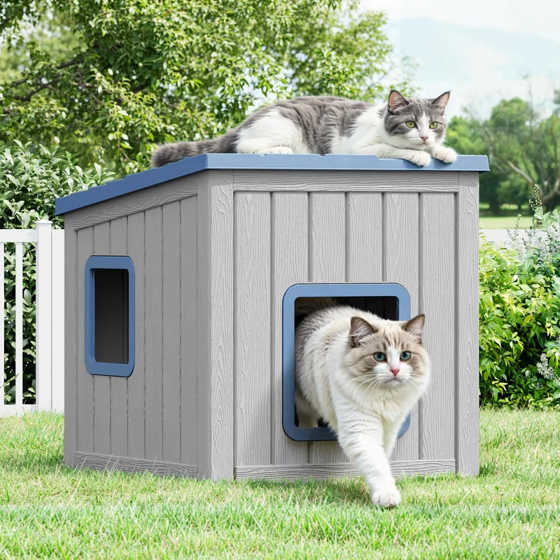 Maison pour chat d'extérieur LHBcraft – Étanche, isolante et facile à installer – Bleu