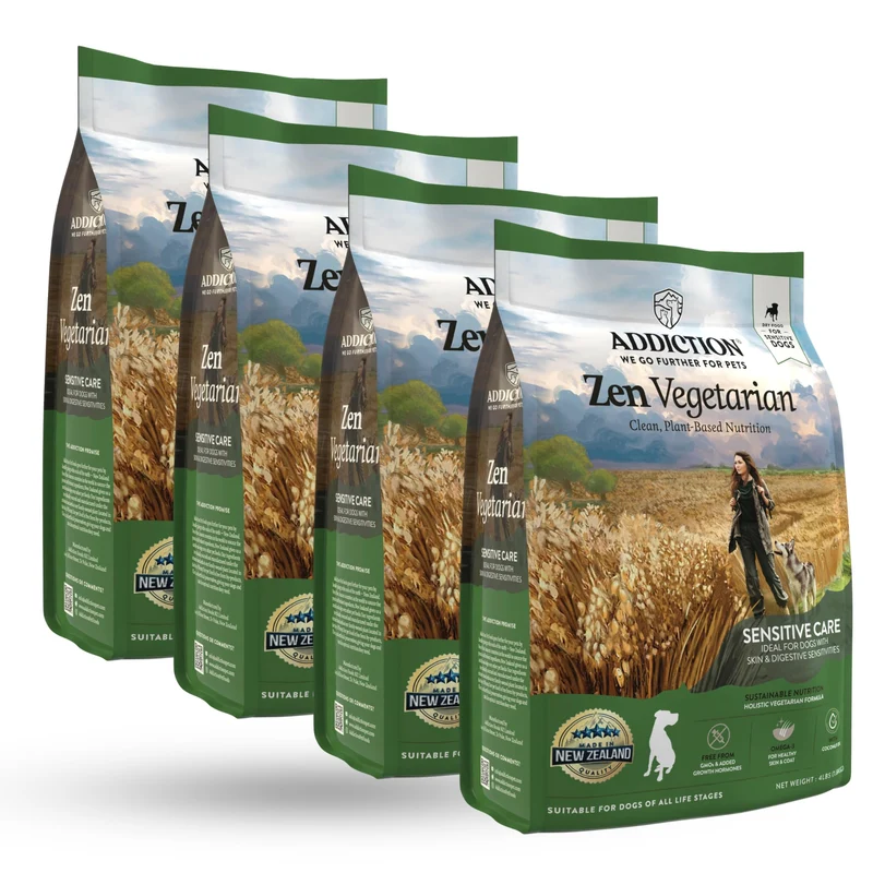 Addiction Zen Vegetarian — Croquettes Végétales pour Chiens Allergiques et Peau Sensible | Tous âges | NZ 4 lb (pack de 4)
