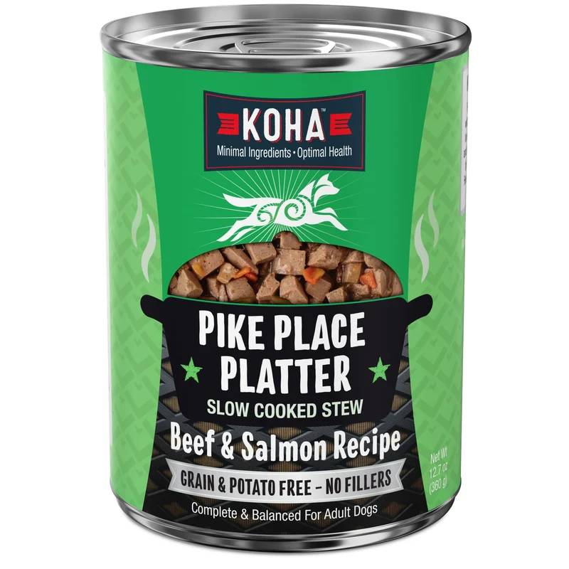 KOHA Pike Place Platter Ragoût pour Chiens – Haute Protéine, Boeuf et Saumon, Boîtes 360 g (12 × 360 g)