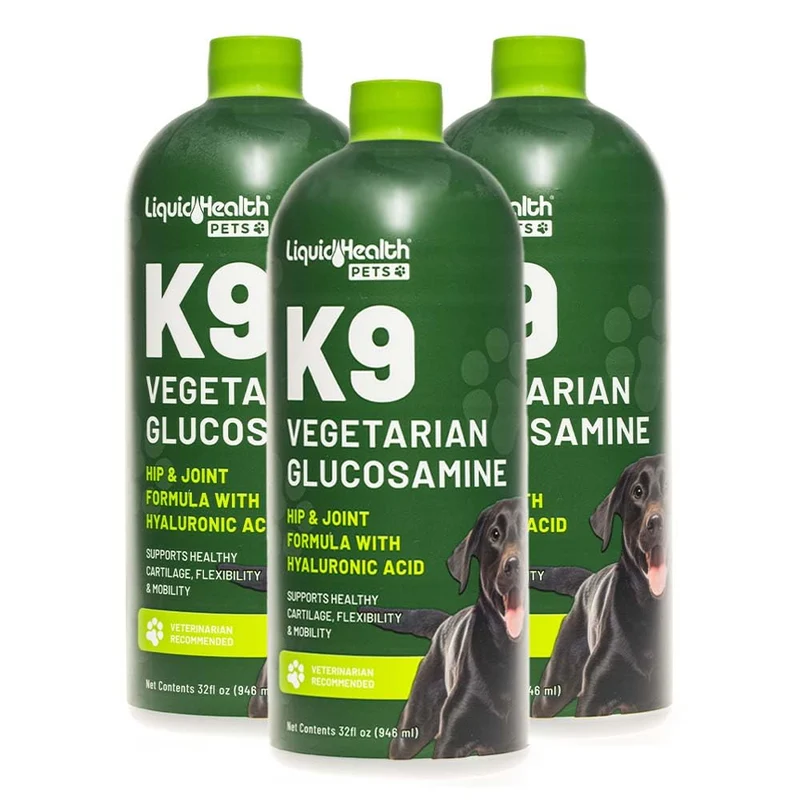 LIQUIDHEALTH Pets K9 – Glucosamine liquide végétarien pour chiens | Chondroïtine, MSM, Oméga-3, Hyaluronique – Santé des hanches et articulations – Fabriqué aux États-Unis (3 packs)