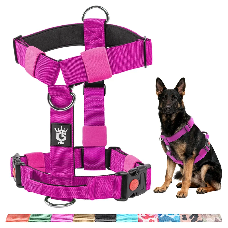 TSPRO Harnais Canin Tactique Premium Heavy Duty Sans Traction Poignée Rembourrée Boucles Rapides Violet Taille L