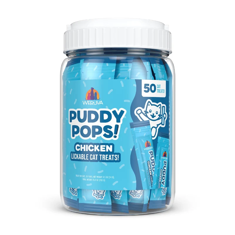 Weruva Puddy Pops – Friandises lickables au poulet pour chat, Tube 0,5 oz, Pack de 50