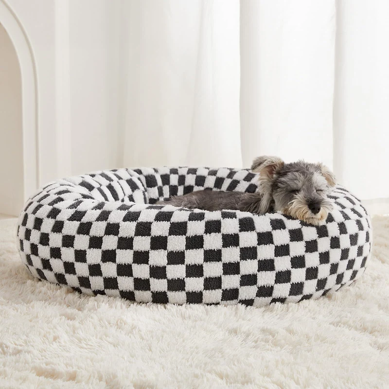 Lit Donut BFPETHOME – Chien Taille Moyenne, Coussin Rond Calmant, Gris, Lavable en Machine