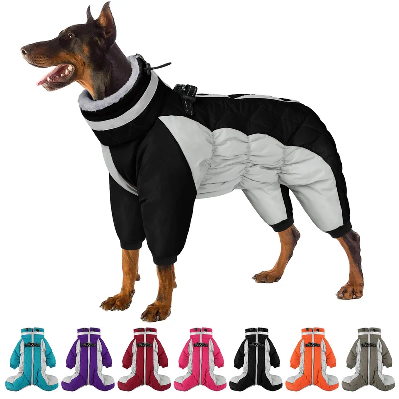 SUNFURA Manteau Chien Corps Complet en Polaire – Hiver, Harnais Compatible, Col Fourrure et Réfléchissant