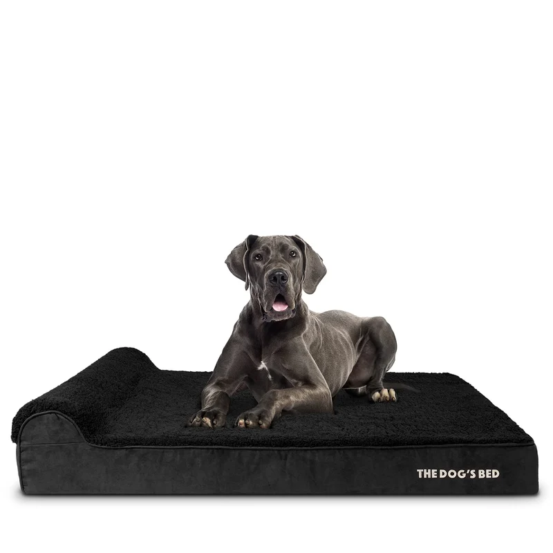 The Dog's Balls — Lit orthopédique XXL pour chiens, mousse à mémoire et oreiller de 6 pouces, velours noir