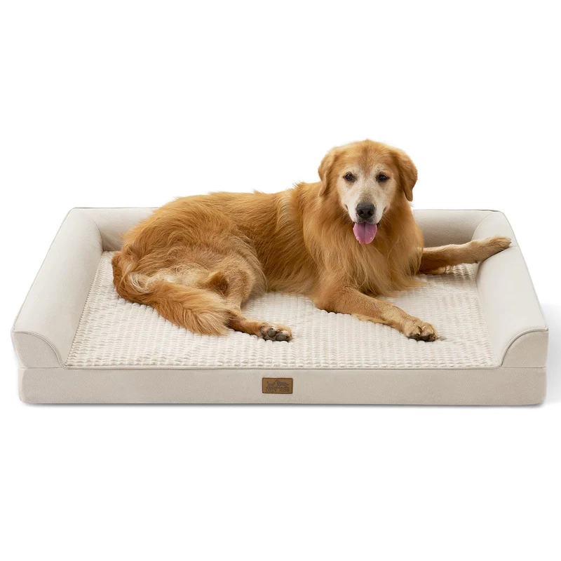 COZY KISS Lit Chien XXL – Canapé en U, 48x35x8 po, dès 150 lb, liner étanche et housse lavable, beige
