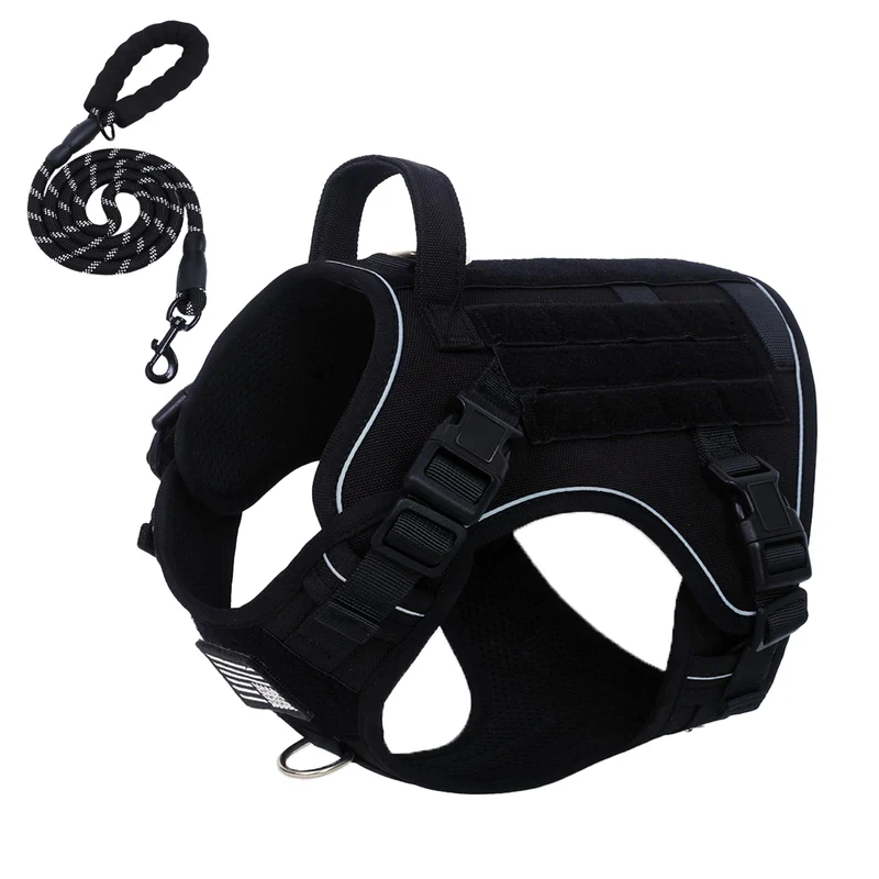 Harnais Chien Tactique BUMBIN – Sans Traction, Ajustable avec Poignee – Noir M
