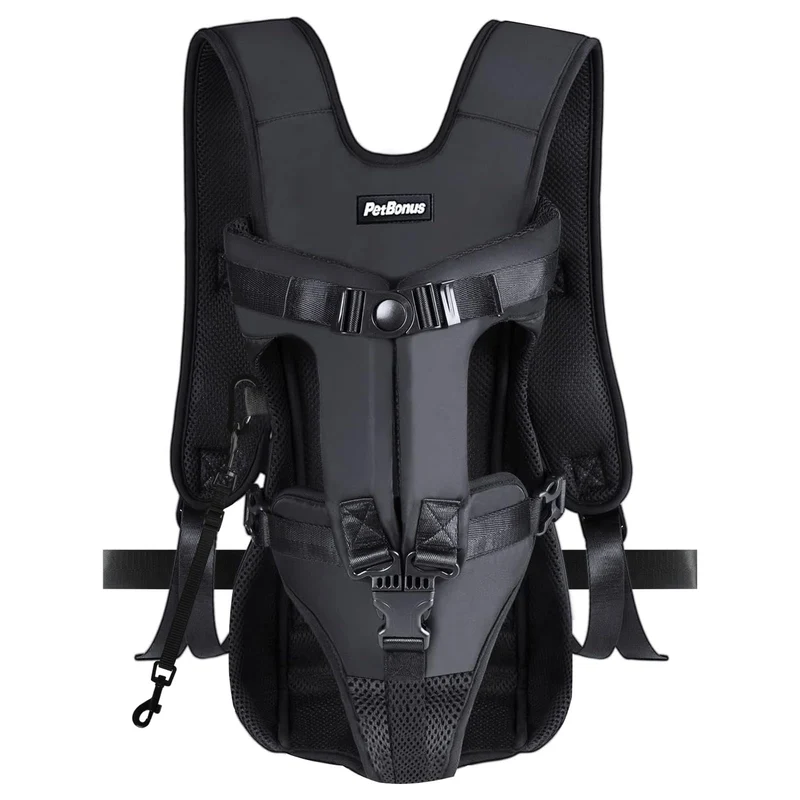 PetBonus Sac à Dos Porte-Chien – Portage Front/Back Réglable pour Chiens Moyens et Petits (Noir, M) – Mains Libres