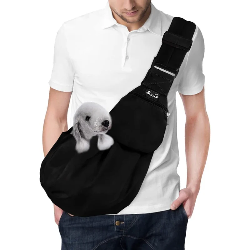 Lukovee Sac porte-chien et chat – Transport mains libres, bretelles rembourrées et lavable en machine (BN, L)