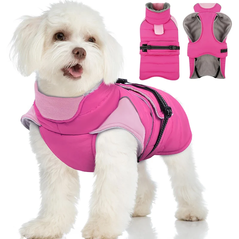MIGOHI Manteau Hivernal Imperméable pour Chien – Manteau Fleece Épais, Réflectif, Lavable en Machine Rosepink