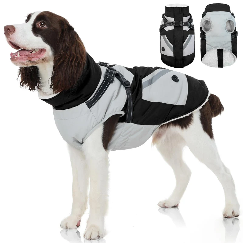 FUAMEY Manteau d'hiver pour chiens de grande taille – harnais intégré, imperméable, doublure polaire, réflectifs, poches – taille XL