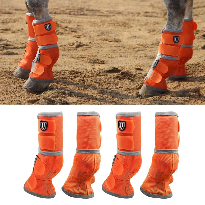 Bottes anti-mouches Harrison Howard pour cheval – Confort ventilé et ajustement contouré – Lot de 4, Orange XL