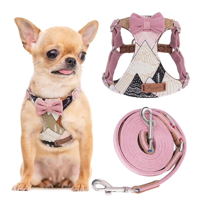 Puppytie Harnais Sans Traction pour Chiens Moyens – Laisse Multifonction Rose Suède, Taille M