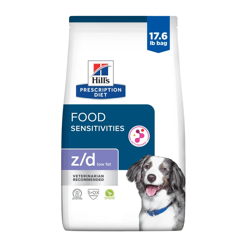 Hill's Prescription Diet z/d Faible Teneur en Gras – Nourriture sèche pour chiens sensibles, protéine de soja hydrolysée, sac de 7,98 kg