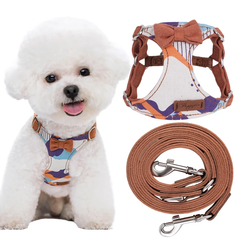 Puppytie Harnais Anti-Tirage XS pour Petit Chien avec Laisse Multifonction – Velours Brun