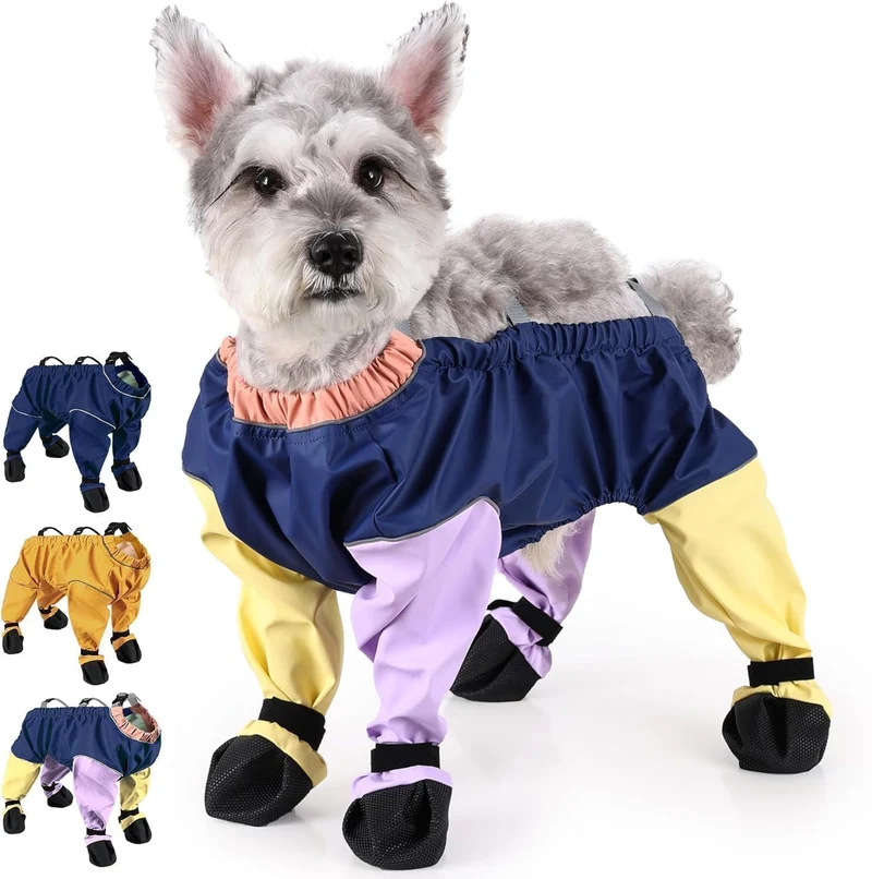 PurrHug Bottes pour Chien: Imperméables avec Suspendeur, Antidérapantes, Protection du Ventre (Grand, Multicolore)